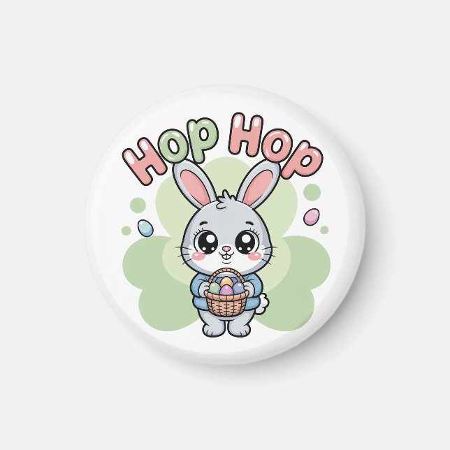 Aimant Jolie illustration de lapin de Pâques avec panier (Devant)