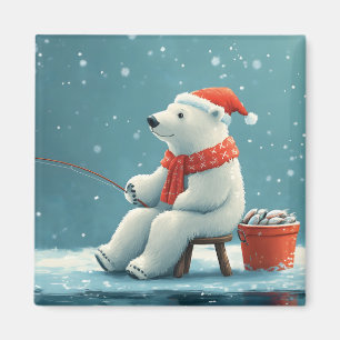Aimant Jolie illustration festive d'un ours polaire pêcha