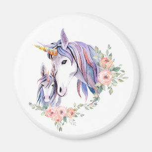 Aimant Jolie licorne maman & bébé aquarelle Floral