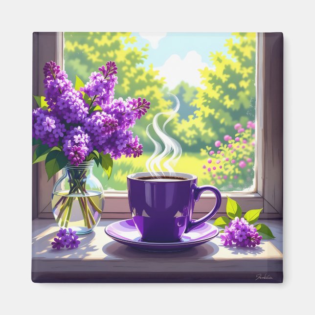 Aimant Jolie Lilacs et café violets (Devant)