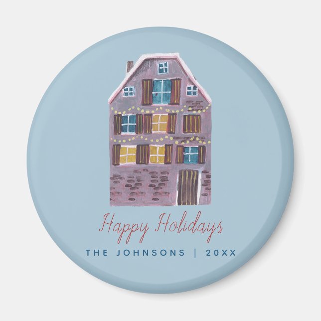 Aimant Jolie maison d'hiver Village Scène Noël (Devant)