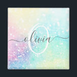 Aimant Jolie Parties scintillant Holographique Iridescent<br><div class="desc">Une arrière - plan bokeh chic branchée aux belles couleurs pastel. Vous pouvez facilement personnaliser avec votre monogramme et/ou nom personnalisé.</div>