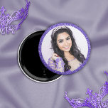 Aimant Jolie Parties scintillant violette Faux Photo<br><div class="desc">Joli Purple Faux Parties scintillant Magnet photo avec parties scintillant faux rose et votre photo personnalisée. Idéal pour les quinceaneras ou les anniversaires !</div>