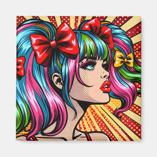 Aimant Jolie Pop Art Comic Girl with Bows