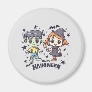 Aimant Jolie sorcière et Mischievous zombie garçon
