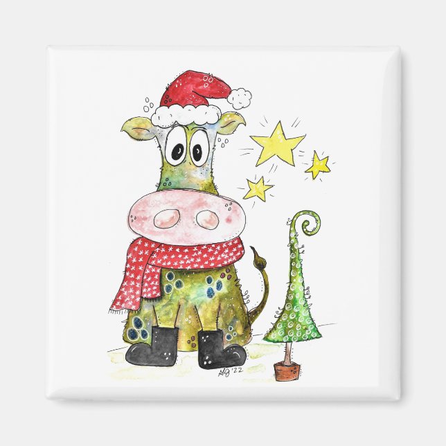 Aimant Jolie vache de Noël Whimsical (Devant)