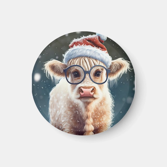 Aimant Jolie vache Highland dans la neige (Devant)