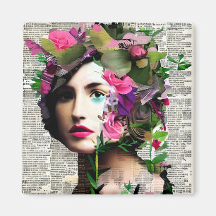 Aimant Jolie Vintage femme papier collage art