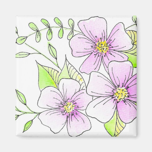 Aimant Jolies Fleurs Aquarelle Violettes (Devant)