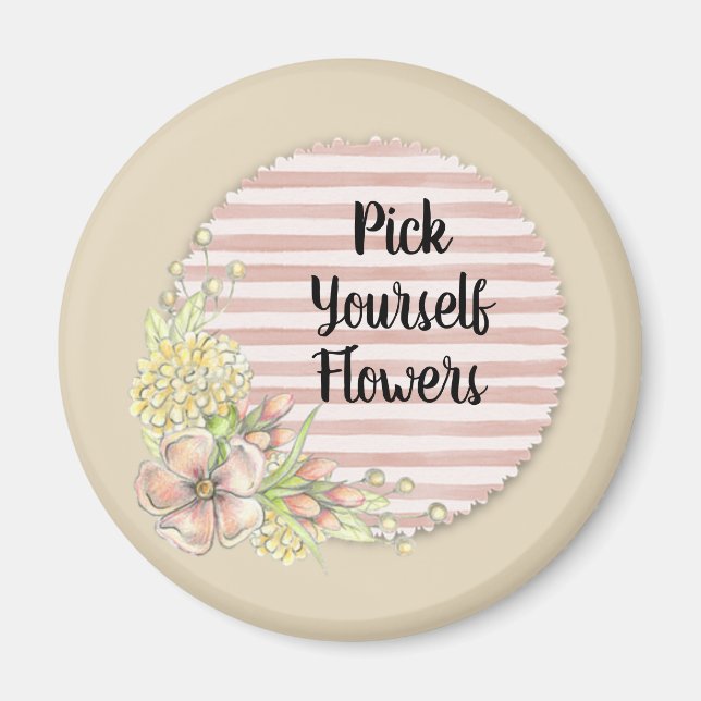 Aimant Jolies Fleurs Roses avec Rayures (Devant)