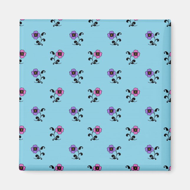 Aimant Jolies fleurs sur fond bleu (Devant)