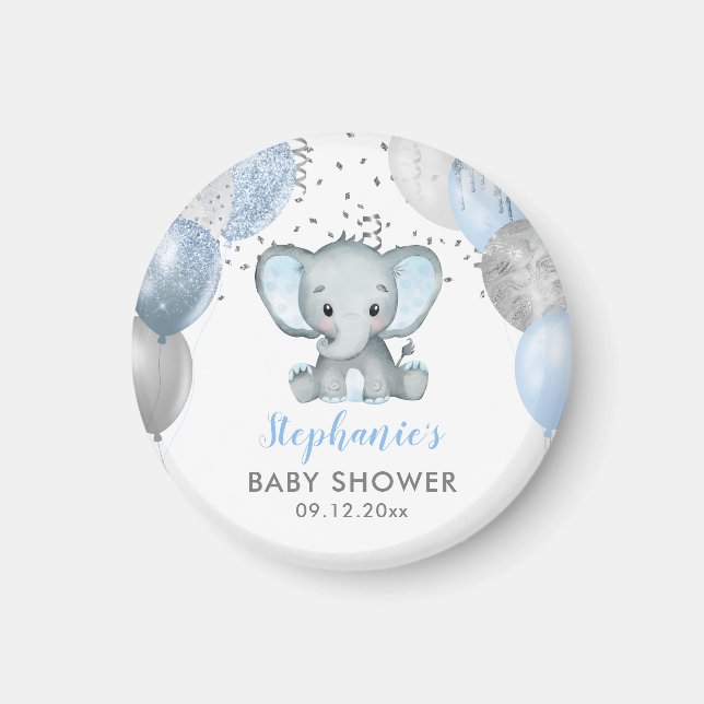 Aimant Jolis Ballons d'Éléphant Garçon pour Baby Shower (Devant)