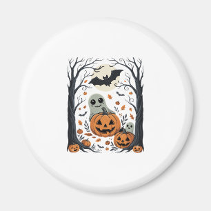 Aimant Jolis fantômes d'Halloween et forêt de citrouilles