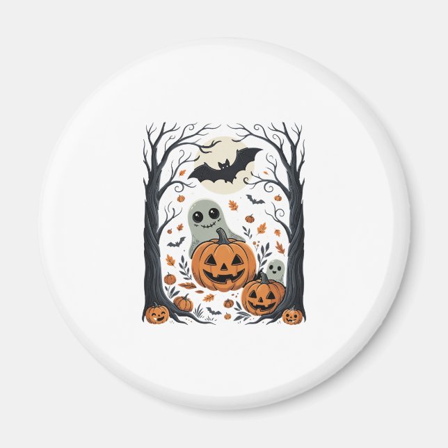 Aimant Jolis fantômes d'Halloween et forêt de citrouilles (Devant)