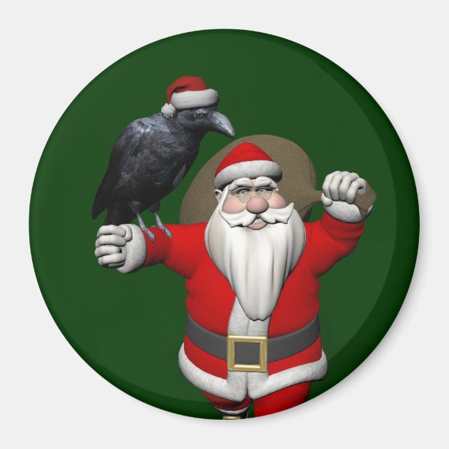 Aimant Jolly Santa Claus aime les ravens noirs (Devant)