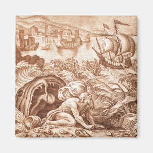 Aimant Jonas et la baleine, illustration d'une bible, en