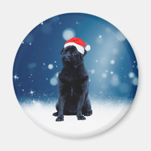 Aimant Jote Chien Carlin noir Noël Santa Hat Étoiles de n