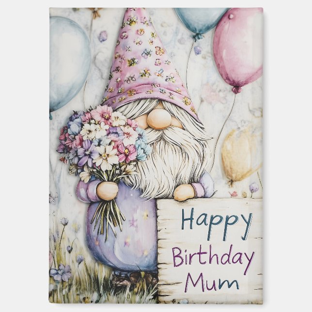 Aimant Jote Gnome Anniversaire design pour maman (Recto)