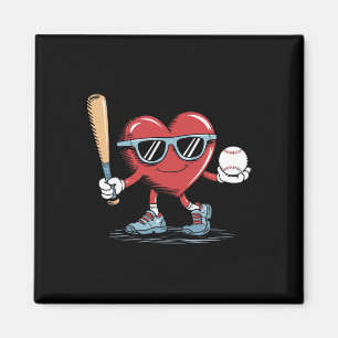 Aimant Joueur de baseball de coeur amusant Valentines Day