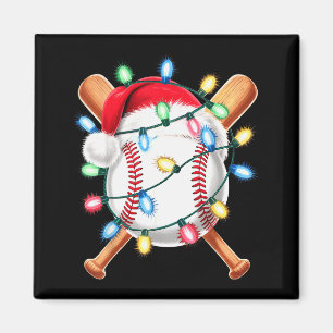 Aimant Joueur de baseball de Noël Chapeau de Père Noël Ho