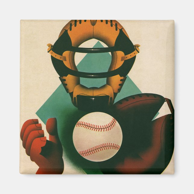 Aimant Joueur de baseball vintage, Catcher avec Mitt (Devant)