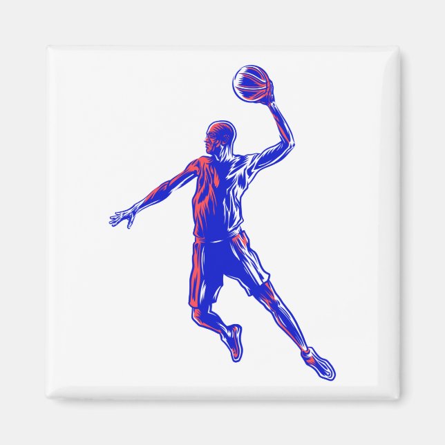 Aimant Joueur de basket Slam Dunk, Red and Blue Design (Devant)