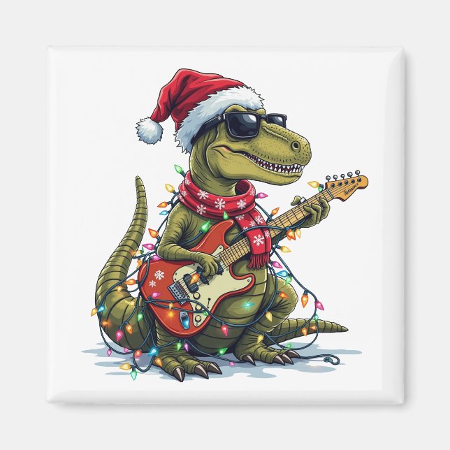 Aimant Joueur de guitare Dinosaure Noël (Devant)