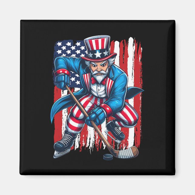 Aimant Joueur de hockey Oncle Sam 4 juillet Drapeau améri (Devant)