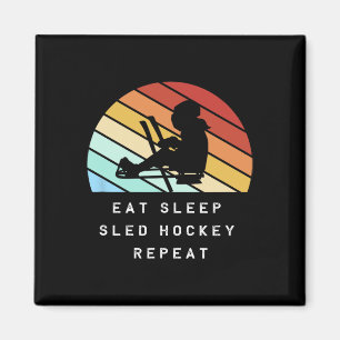 Aimant Joueur de hockey sur luge rétro silhouette Manger