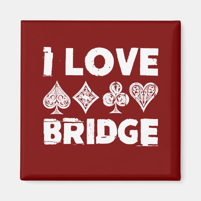 Aimant Joueur de jeu de cartes de bridge que j'aime (Devant)