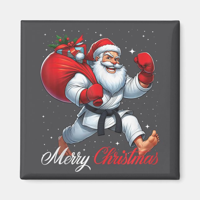 Aimant Joueur de karaté du Père Noël Joyeux Noël Neige Xm (Devant)