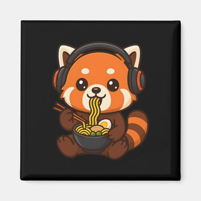 Aimant Joueur de Red Panda Gaming mangeant du Ramen  (Devant)