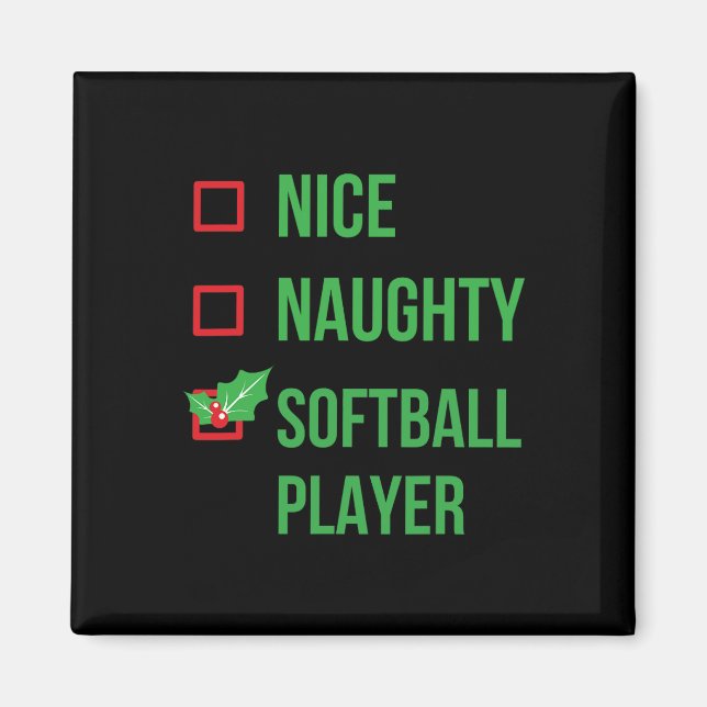 Aimant Joueur de softball Funny Pajama cadeau de Noël (Devant)