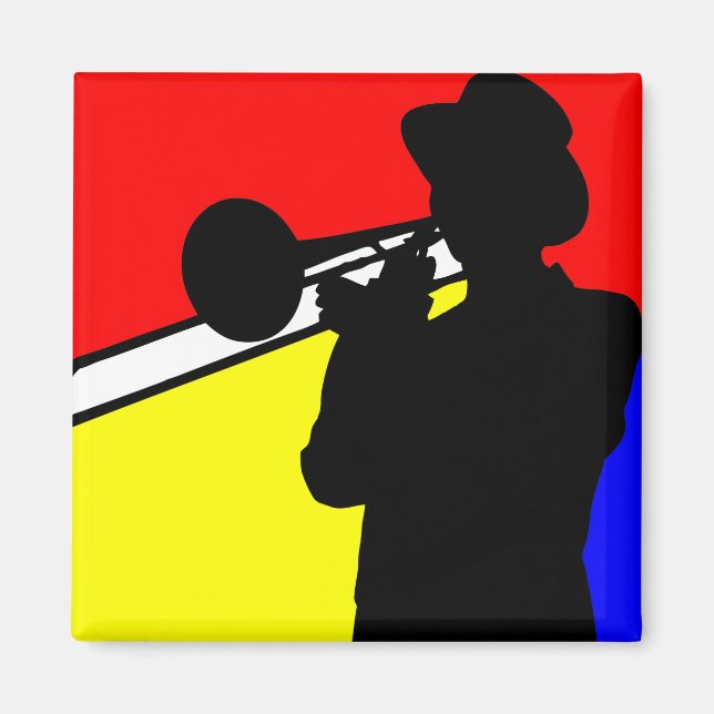 Aimant Joueur en trombone en silhouette, art de style mon (Devant)