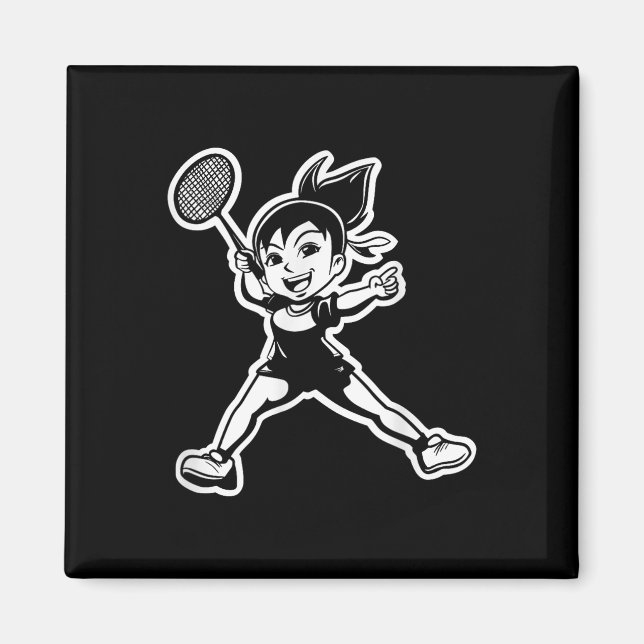 Aimant Joueuse de badminton en bande dessinée  (Devant)