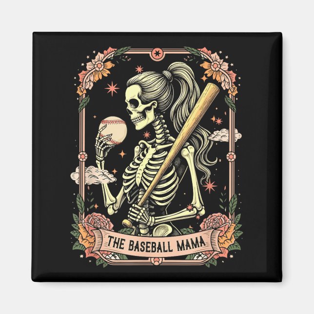 Aimant Joueuse de baseball maman fête des mères squelette (Devant)