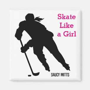 Aimant Joueuse de hockey sur glace Patine comme une fille