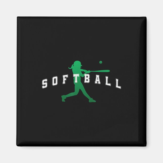Aimant Joueuse de softball équipe verte texte universitai (Devant)