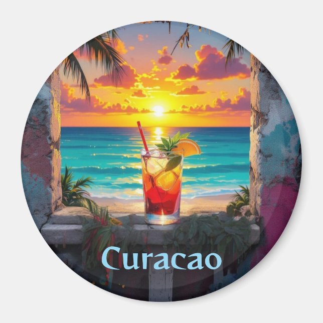 Aimant Jouir d'un coucher de soleil à curacao (Devant)