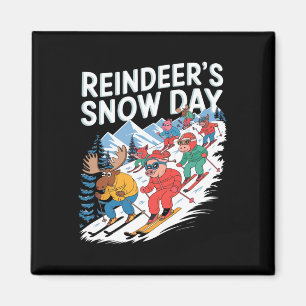 Aimant Jour de la neige Reindeer Hiver Ski Animaux