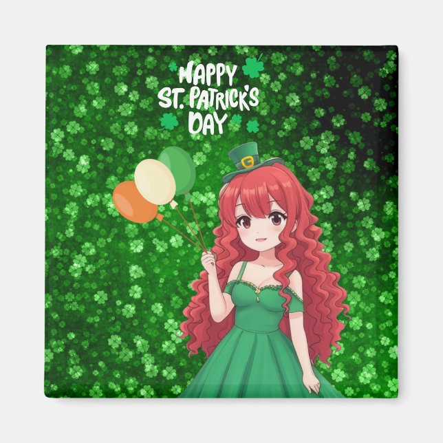 Aimant Jour de la Saint-Patrick mignon, anime Irlandaise  (Devant)