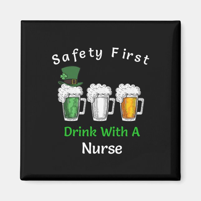 Aimant Jour de la Saint Patrick - Sécurité D'Abord Boire  (Devant)