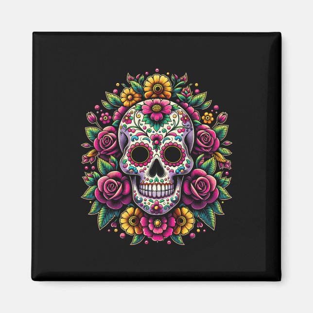 Aimant Jour De Los Muertos Du Crâne Morte De Sucre Hallow (Devant)