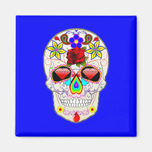 Aimant Jour de mort crâne de sucre avec Rose de cristal 