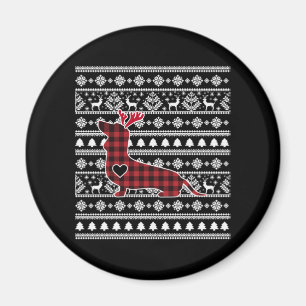 Aimant Jour de Noël du chien Dachshund Red Plaid Buffalo