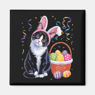 Aimant Jour de Pâques Mignon Chat Oreilles de Lapin Œufs