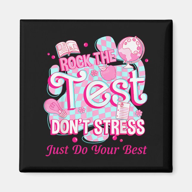 Aimant Jour De Test Rock The Test Motivation Pour Enseign (Devant)