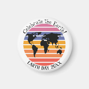 Aimant Jour des terres Monde Carte Retro Sunset Silhouett