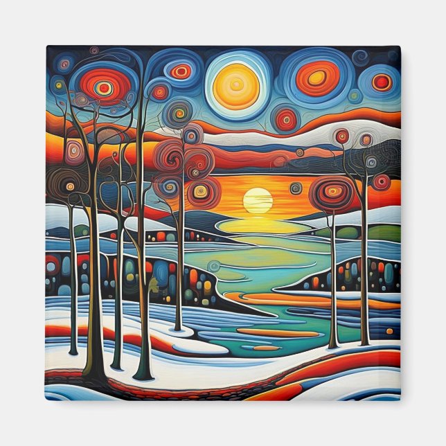 Aimant Jour d'hiver au coucher du soleil 12 (Devant)