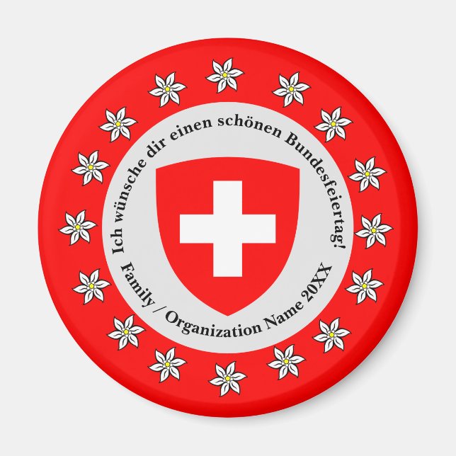 Aimant Jour national suisse Drapeau Edelweiss (Devant)